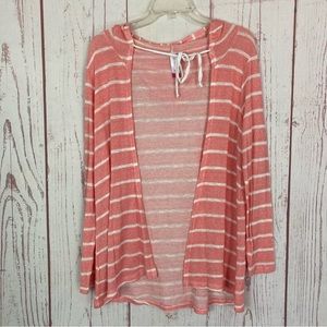 No Boundaries M Medium Pink Open Front Long Sleeve Hooded Knit Sweater Cardigan